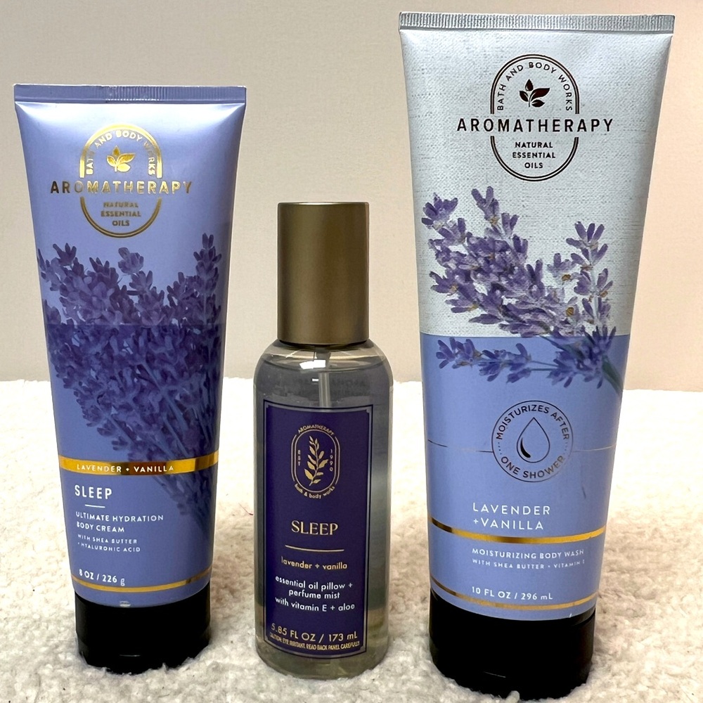Bath Body Works Lavender Vanilla Aromatherapy Body Wash, Creme, & Sleep Oil Mist